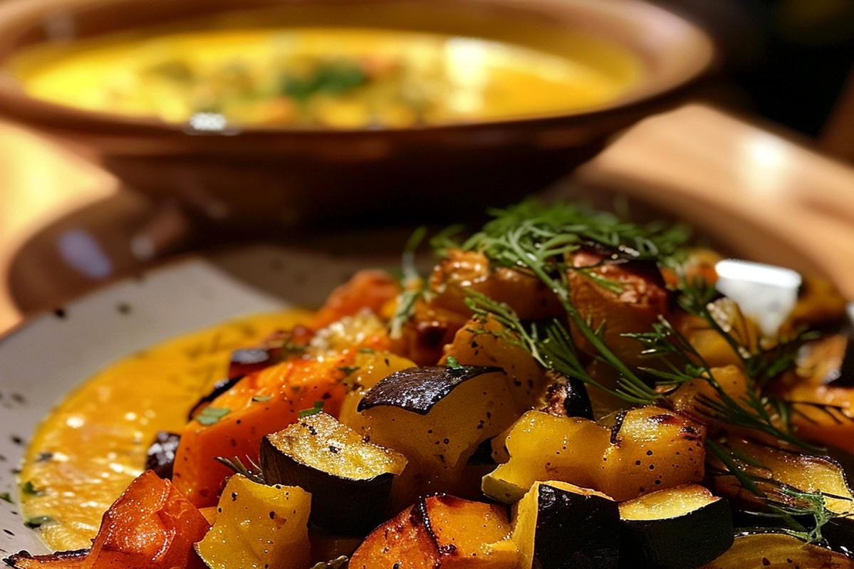 soupe de butternut et légumes rôtis